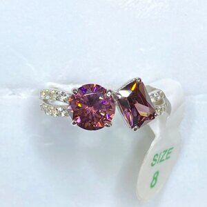 Rhodolite CZ .925 Solid Sterling Silver Ring Size 8